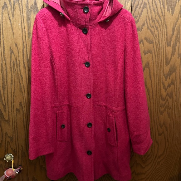 LAND’S END. Classic Beautiful Wool Blend RED COAT with HOOD sz 20W - Picture 12 of 13